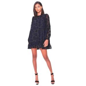 Forever 21 Black Floral Textured Sheer Balloon Sleeve Babydoll Mini Dress S NWT